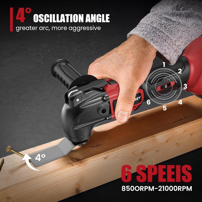 RAYLEEY Oscillating Multi-Tool Kit Compatible With MILWAUKEE 18V Battery,Cordless Oscillating Tools With Brushless Motor,6 Speed,22PCS Accessories,4° Oscillation Angle for Cutting/Grinding/Sanding(Tool Only) - Image 4